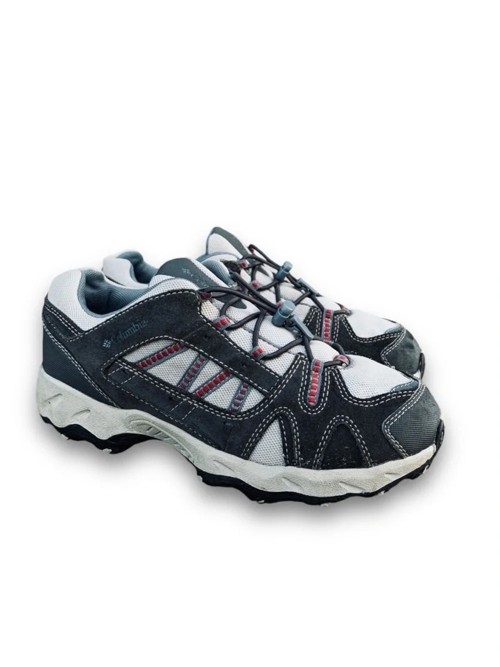 Columbia Kids Gray White and Red Athletic Trail Shoes